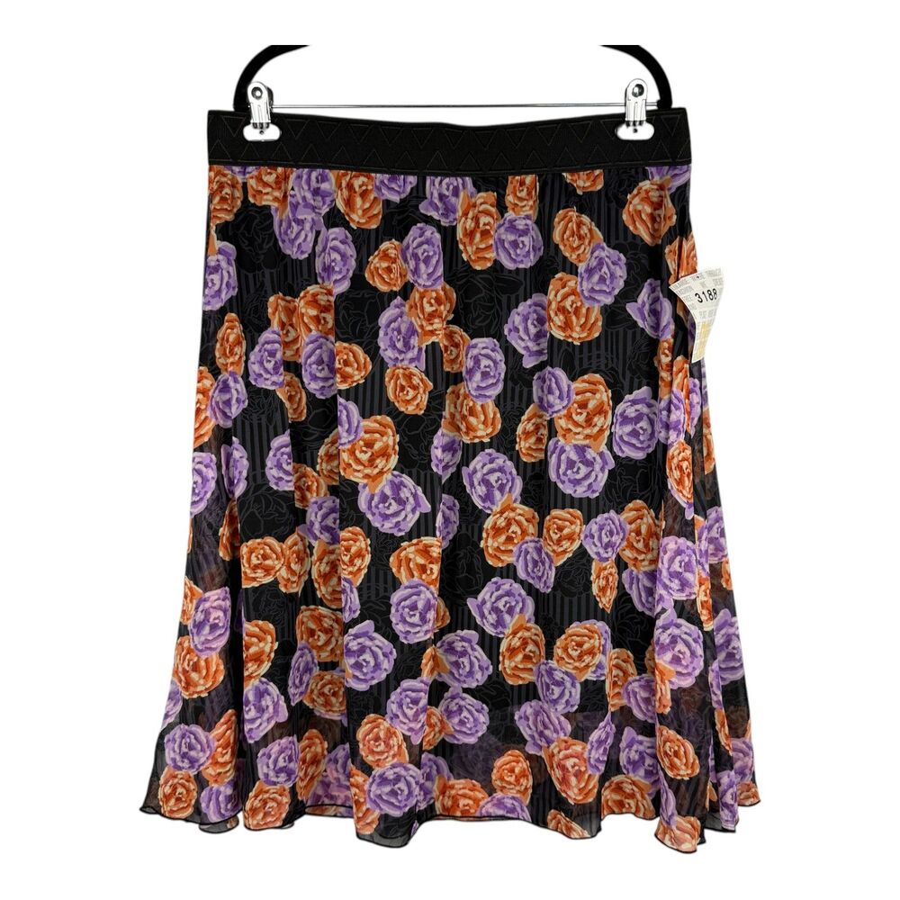 LuLaRoe Lola Skirt Women's 3XL Black Floral Hi Low Chiffon Lined Plus NWT